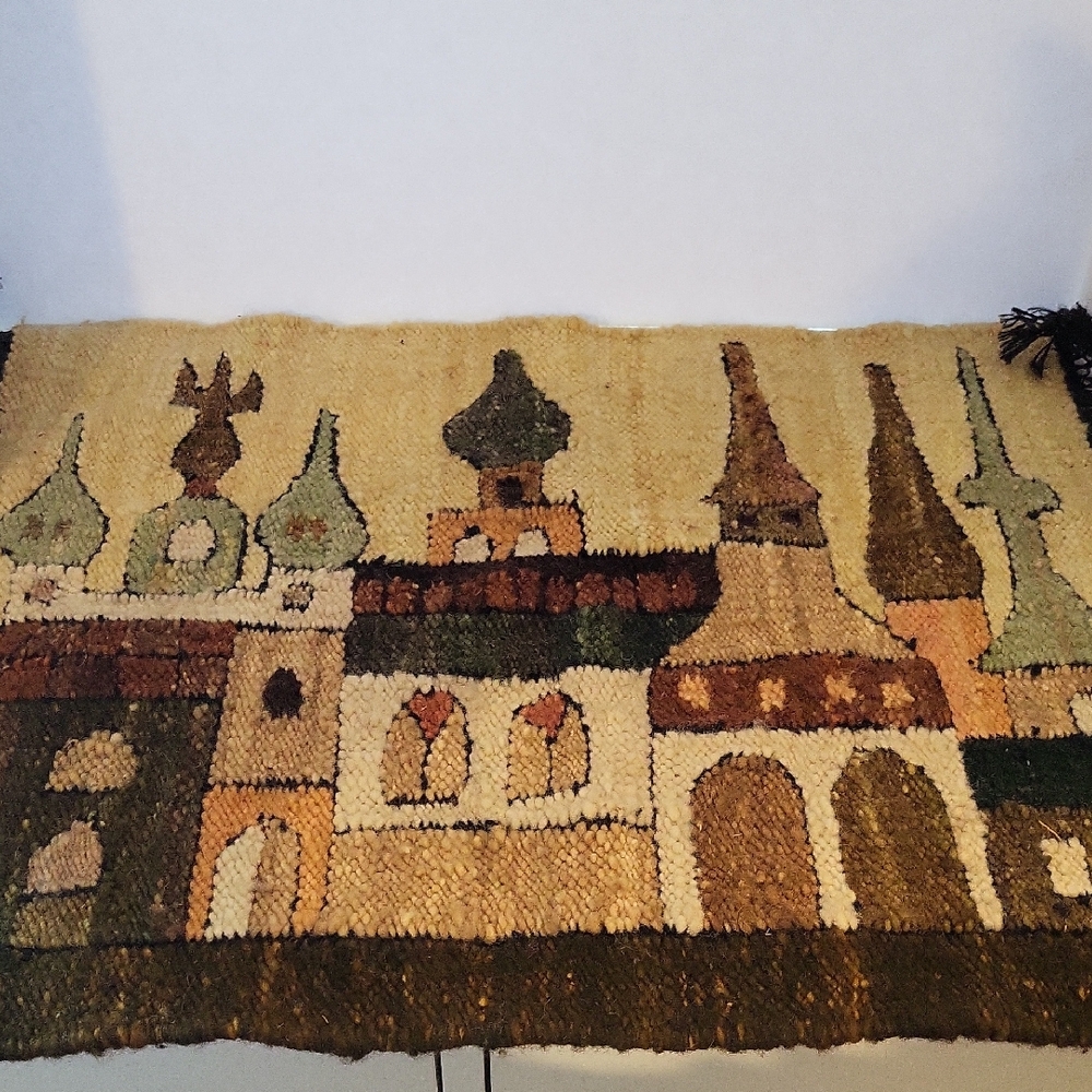 Vintage Woven Polish Tapestry with Architectural Design